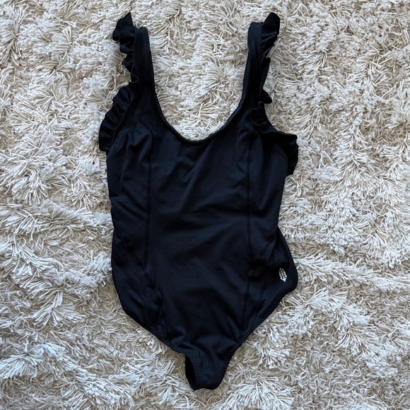 FP Movement by Free People Tops - FP Movement by Free People Black Ruffle Love Me bodysuit
